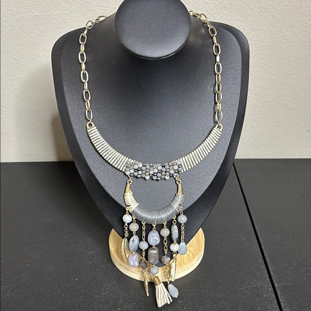 Fashion Statement Beaded Dangle Egyptian Chain Necklace Tassel